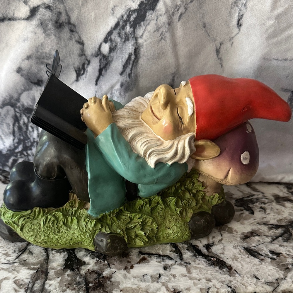 Garden Gnome Statue with Red Hat and Teal Coat